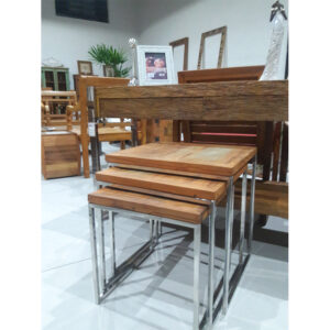 Conjunto De Mesas Com Inox Em Madeira RÚstico De DemoliÇÃo