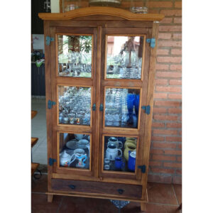 Cristaleira Colonial Em Madeira RÚstico De DemoliÇÃo