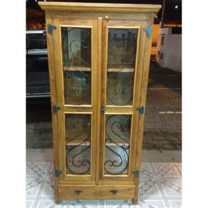 Cristaleira Estilo Com Ferro Em Madeira RÚstico De DemoliÇÃo